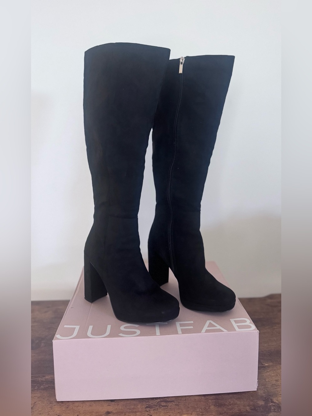 JustFab Black Over-the-Knee Block Heel Boots